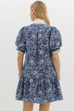 Load image into Gallery viewer, NEWEST ARRIVAL Navy Collar Trim Paisley Print Dress
