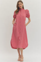 Load image into Gallery viewer, NEWEST ARRIVAL Red Striped Button Down Midi Dress

