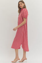 Load image into Gallery viewer, NEWEST ARRIVAL Red Striped Button Down Midi Dress
