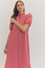 Load image into Gallery viewer, NEWEST ARRIVAL Red Striped Button Down Midi Dress
