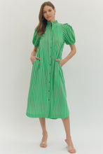 Load image into Gallery viewer, NEWEST ARRIVAL Green Striped Button Down Midi Dress
