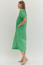 Load image into Gallery viewer, NEWEST ARRIVAL Green Striped Button Down Midi Dress
