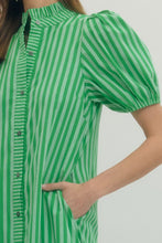 Load image into Gallery viewer, NEWEST ARRIVAL Green Striped Button Down Midi Dress
