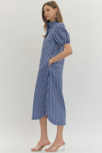Load image into Gallery viewer, NEWEST ARRIVAL Blue Striped Button Down Midi Dress
