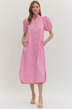 Load image into Gallery viewer, NEWEST ARRIVAL Pink Striped Button Down Midi Dress
