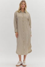 Load image into Gallery viewer, NEWEST ARRIVAL Brown Stripe Button Down Midi Dress
