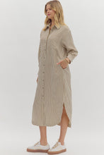 Load image into Gallery viewer, NEWEST ARRIVAL Brown Stripe Button Down Midi Dress
