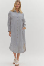 Load image into Gallery viewer, NEWEST ARRIVAL Navy Stripe Button Down Midi Dress
