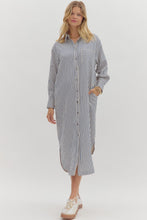 Load image into Gallery viewer, NEWEST ARRIVAL Navy Stripe Button Down Midi Dress
