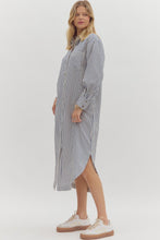 Load image into Gallery viewer, NEWEST ARRIVAL Navy Stripe Button Down Midi Dress
