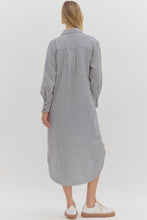 Load image into Gallery viewer, NEWEST ARRIVAL Navy Stripe Button Down Midi Dress
