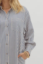 Load image into Gallery viewer, NEWEST ARRIVAL Navy Stripe Button Down Midi Dress
