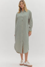 Load image into Gallery viewer, NEWEST ARRIVAL Green Stripe Button Down Midi Dress Dress
