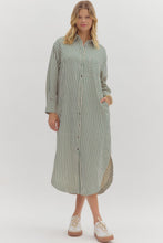 Load image into Gallery viewer, NEWEST ARRIVAL Green Stripe Button Down Midi Dress Dress
