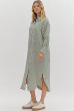 Load image into Gallery viewer, NEWEST ARRIVAL Green Stripe Button Down Midi Dress Dress
