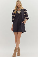 Load image into Gallery viewer, NEWEST ARRIVAL Black Ivory Embroidered Puff Sleeve Dress
