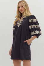 Load image into Gallery viewer, NEWEST ARRIVAL Black Ivory Embroidered Puff Sleeve Dress
