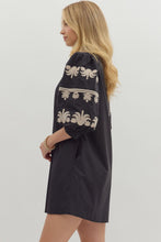 Load image into Gallery viewer, NEWEST ARRIVAL Black Ivory Embroidered Puff Sleeve Dress
