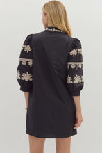 Load image into Gallery viewer, NEWEST ARRIVAL Black Ivory Embroidered Puff Sleeve Dress
