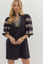 Load image into Gallery viewer, NEWEST ARRIVAL Black Ivory Embroidered Puff Sleeve Dress
