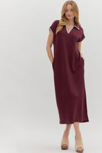 Load image into Gallery viewer, NEWEST ARRIVAL Burgundy Jersey Spread Collar Midi Dress

