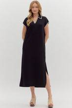 Load image into Gallery viewer, NEWEST ARRIVAL Black Jersey Spread Collar Midi Dress
