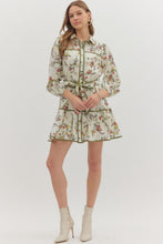 Load image into Gallery viewer, NEWEST ARRIVAL Ivory/Olive Green Floral Button Down Dress
