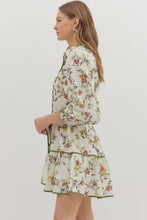 Load image into Gallery viewer, NEWEST ARRIVAL Ivory/Olive Green Floral Button Down Dress

