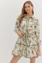 Load image into Gallery viewer, NEWEST ARRIVAL Ivory/Olive Green Floral Button Down Dress
