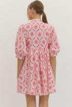 Load image into Gallery viewer, NEWEST ARRIVAL Pink/Red Mixed Print Yoke Tie Dress
