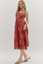 Load image into Gallery viewer, LAST ONE Wine Floral Shoulder Tie Midi Dress
