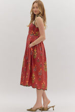 Load image into Gallery viewer, LAST ONE Wine Floral Shoulder Tie Midi Dress
