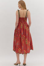 Load image into Gallery viewer, LAST ONE Wine Floral Shoulder Tie Midi Dress
