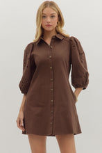 Load image into Gallery viewer, NEWEST ARRIVAL Brown Eyelet Sleeve Button Down Dress
