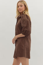 Load image into Gallery viewer, NEWEST ARRIVAL Brown Eyelet Sleeve Button Down Dress
