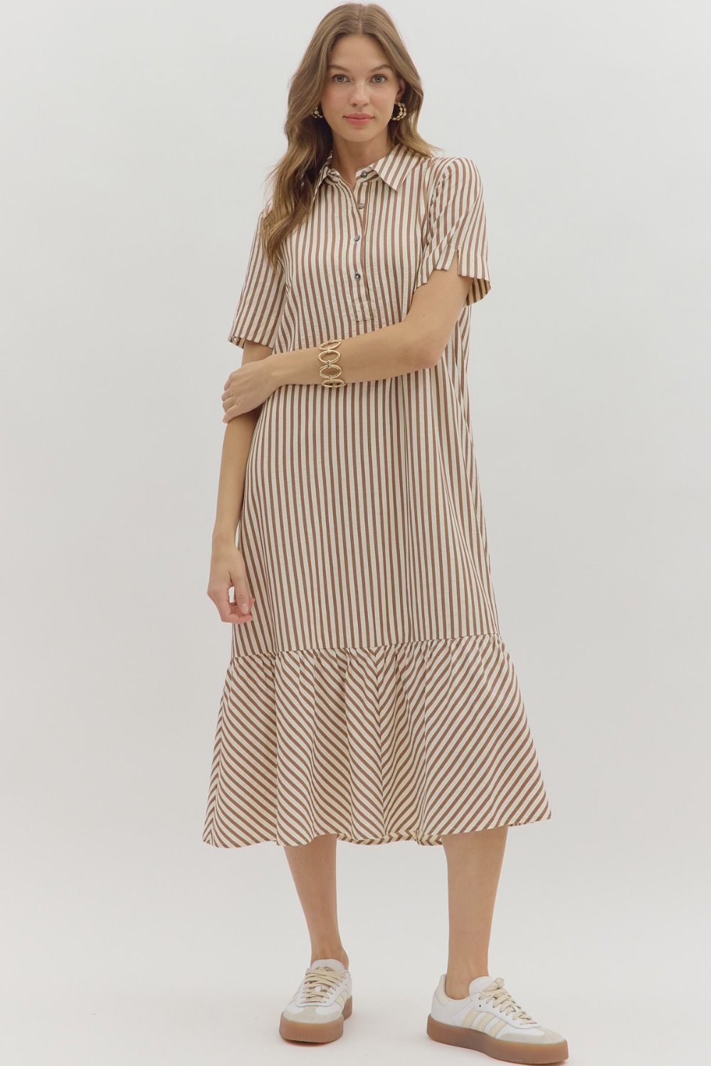 NEWEST ARRIVAL Striped Seersucker Relaxed Midi Dress