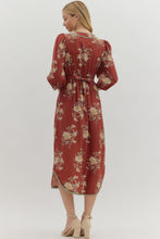 Load image into Gallery viewer, NEWEST ARRIVAL Rust Burgundy Floral Midi Dress
