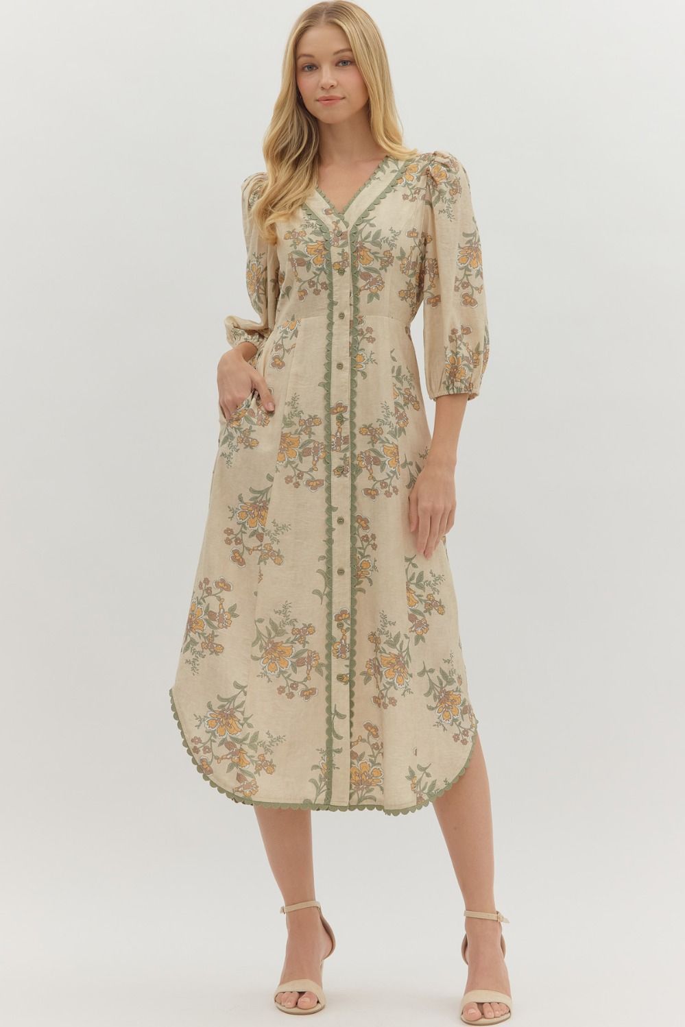 NEWEST ARRIVAL Ecru Floral Midi Dress