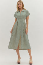 Load image into Gallery viewer, NEWEST ARRIVAL Hunter Green Striped Short Sleeve Midi Dress
