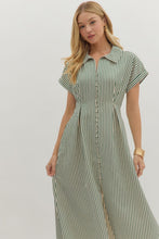 Load image into Gallery viewer, NEWEST ARRIVAL Hunter Green Striped Short Sleeve Midi Dress
