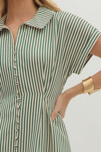 Load image into Gallery viewer, NEWEST ARRIVAL Hunter Green Striped Short Sleeve Midi Dress
