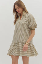Load image into Gallery viewer, NEWEST ARRIVAL Olive/Ivory Striped Accent Collar Dress
