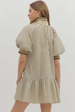 Load image into Gallery viewer, NEWEST ARRIVAL Olive/Ivory Striped Accent Collar Dress
