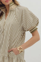 Load image into Gallery viewer, NEWEST ARRIVAL Olive/Ivory Striped Accent Collar Dress

