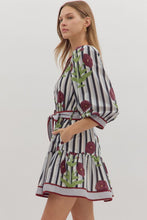 Load image into Gallery viewer, NEWEST ARRIVAL Burgundy Floral Striped Dress
