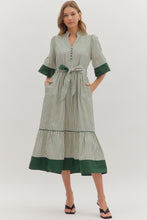 Load image into Gallery viewer, NEWEST ARRIVAL Olive Green Striped Flare Sleeve Midi Dress
