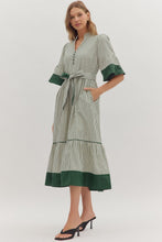 Load image into Gallery viewer, NEWEST ARRIVAL Olive Green Striped Flare Sleeve Midi Dress
