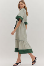 Load image into Gallery viewer, NEWEST ARRIVAL Olive Green Striped Flare Sleeve Midi Dress
