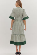 Load image into Gallery viewer, NEWEST ARRIVAL Olive Green Striped Flare Sleeve Midi Dress
