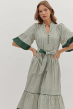 Load image into Gallery viewer, NEWEST ARRIVAL Olive Green Striped Flare Sleeve Midi Dress
